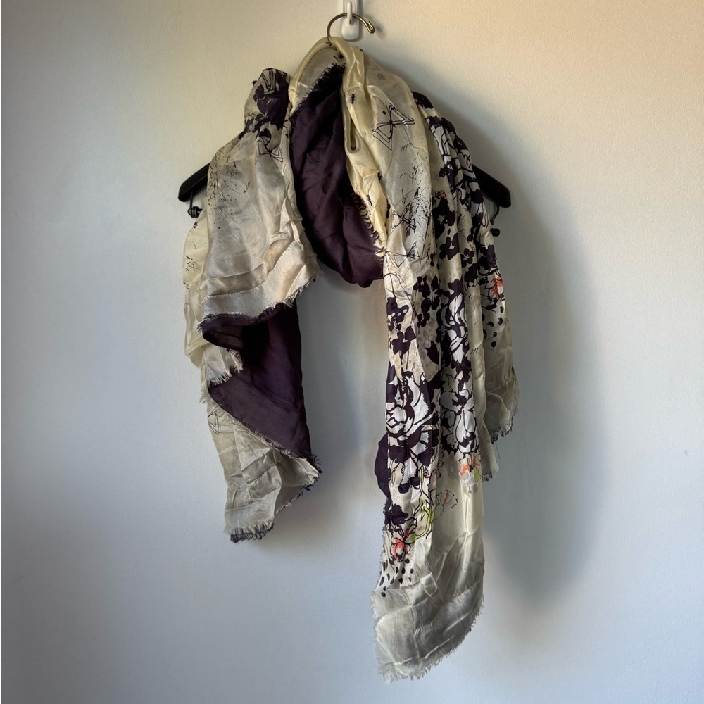 Chic Floral Cream and Purple Scarf